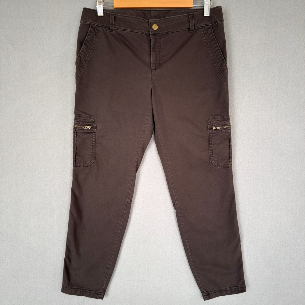 Athleta Women's 10 Skinny Chelsea Cargo Pants Coffee Bean Brawn Side Zip Pockets
